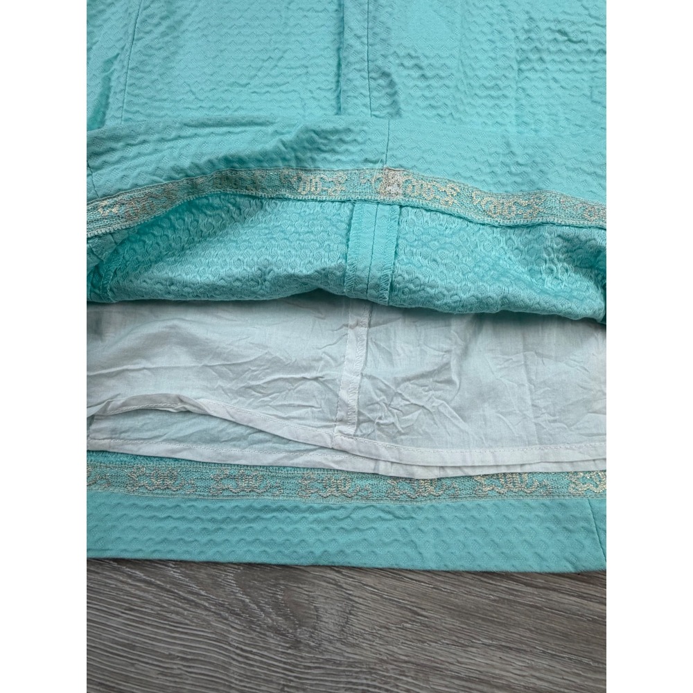 Lilly Pulitzer Aqua Blue Seersucker Gold Soutache V-Neck Shift Dress Womens 14 - Picture 7 of 8